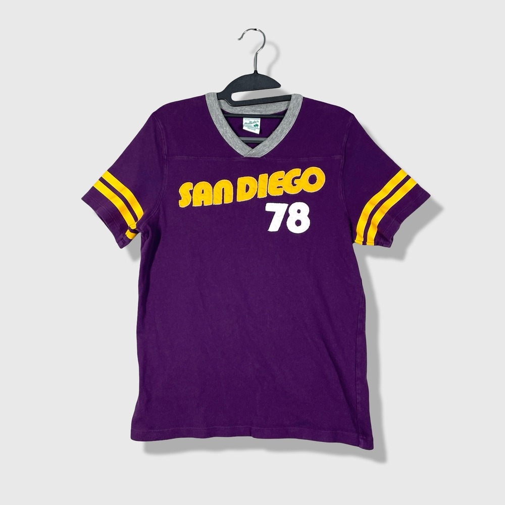 Hollister V-Neck T-Shirt Womens Medium Purple San Diego 78 Varsity Retro Y2K